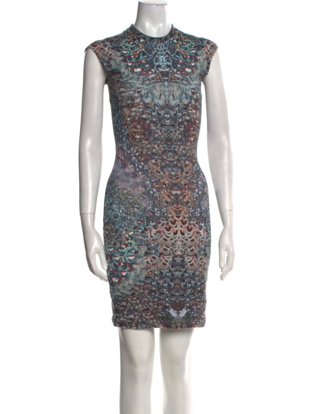 McQ Alexander McQueen Abstract Print Bodycon Midi Dress Size L